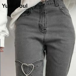 Love Metal Gray Women Jenas High Waist Flares Pants 2025 New Fashion Y2K Vintage Cute Sweet Casual 2000s E girl Female Clothes