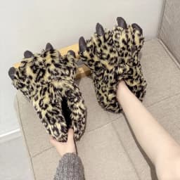 Gray Leopard Slippers For Ladies Crazzy Animal Paw Fur Slides Girsl Design Classic Shoes Women Slippers 2022 New Stylish Unisex