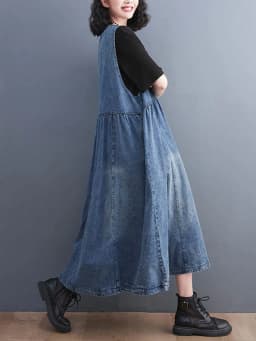 Masss Wasss Fashion Vintage Summer Clothing 2022 Women Loose Classic Vestidos Leisure Elegant Sleeveless Sexy Punk Denim Dresses