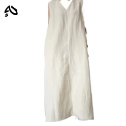 Cotton Linen Women Dress Pocket Solid Loose V-Neck Sleeveless Summer Korean Long Robe Dress For Women