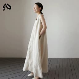 Cotton Linen Women Dress Pocket Solid Loose V-Neck Sleeveless Summer Korean Long Robe Dress For Women