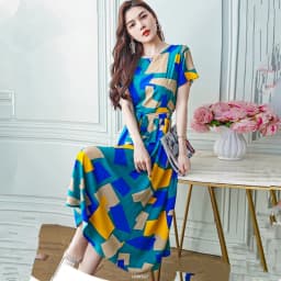 UHYTGF Fashion Womens 5XL Big Size Dress Short Sleeves Cotton Silk Printed Summer Dress Soft Comfortable Big Swing Dresses 2118