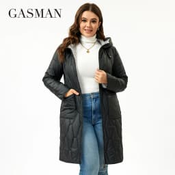 GASMAN 2023 New Women's spring Down jacket Autumn Women Coat Long parka Fashion women's jackets female Thin Cotton L-5XL 8327