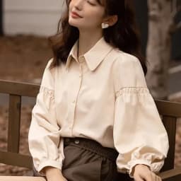 Korean Fashion Women's Blouses 2023 Spring Autumn Single Breasted Tops Clothes for Women Solid High Street Lantern Sleeve Shirts