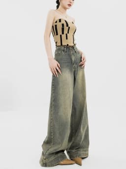 Women Vintage Streetwear Baggy Korean Jeans High Waiste Oversize Wide Leg Pants Grunge Denim Trousers Alt Clothes