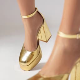 Shiny Material Gold Gingham Super High Thick Heels Sexy Women's Sandals Square Toe Waterproof Platform Silver High Heels