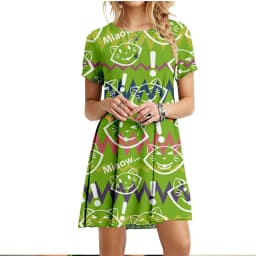 Cute Fashion Cartoon Cats Dresses For Women 2022 Short Sleeve Summer Loose Clothing Oversized Street Casual Pattern Print Dress
