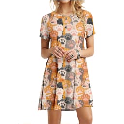 Cute Fashion Cartoon Cats Dresses For Women 2022 Short Sleeve Summer Loose Clothing Oversized Street Casual Pattern Print Dress