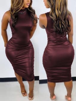 Elegant Women's Round Neck Bodycon Midi Dress Summer Fashion Printed Sleeveless Slim Fit Pullover Nightclub Party Dresses