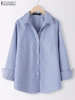 ZANZEA Office Striped Loose Blouse 2023 Turn-down Collar Top Oversized Women Long Sleeve Shirt Vintage Button-up Blusa Femininas