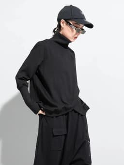 Amaxl UluE European Fashion 2024 Autumn Womens Black Turtleneck Design Tops Ladies Punk Casual Tee Shirts Loose Cotton Clothes