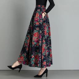 Female Cotton Linen Autumn Vintage Plus Size a-line High Waist National Fashion Big Flower Maxi Ladies Skirts for Womens