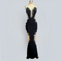 Factory Wholesale Women's 2024 Black Strapless Diamond Mesh Yarn Sexy Celebrity Cocktail Party Bandage Long Dress