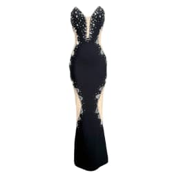 Factory Wholesale Women's 2024 Black Strapless Diamond Mesh Yarn Sexy Celebrity Cocktail Party Bandage Long Dress