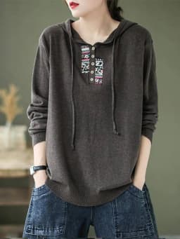 Amax luluE 2025 Hooded Pullovers Women Loose Japan Style Buttons Knitted Sweater Vintage Female New Autumn Fashion Retro Jumpers
