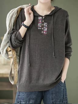 Amax luluE 2025 Hooded Pullovers Women Loose Japan Style Buttons Knitted Sweater Vintage Female New Autumn Fashion Retro Jumpers