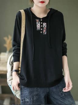 Amax luluE 2025 Hooded Pullovers Women Loose Japan Style Buttons Knitted Sweater Vintage Female New Autumn Fashion Retro Jumpers