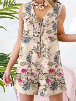 Stylish Women V Neck Sleeveless Rompers 2023 ZANZEA Summer Jumpsuits Short Playsuits Casual Solid Loose Beach Overalls Oversized