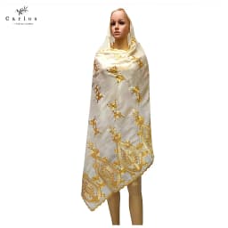 2026 Hot Sale African Women Scarfs Big Circle Design Big Embrodiery 100% Cotton Big Size Muslim Scarf for Shawls Pashmina Sc-42