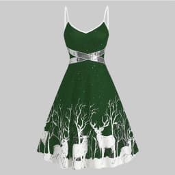 Women's Dress Christmas Floral Print Cold Shoulder Flounce Trim Elegant Dresses For New Year Sexy Plus Size s-3xl Elk Deer