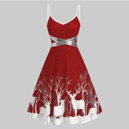 Women's Dress Christmas Floral Print Cold Shoulder Flounce Trim Elegant Dresses For New Year Sexy Plus Size s-3xl Elk Deer