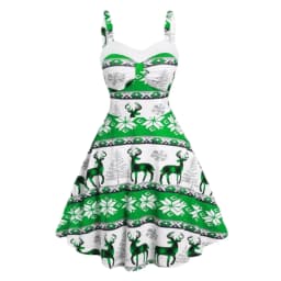 Women's Dress Christmas Floral Print Cold Shoulder Flounce Trim Elegant Dresses For New Year Sexy Plus Size s-3xl Elk Deer