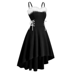 Women's Dress Christmas Floral Print Cold Shoulder Flounce Trim Elegant Dresses For New Year Sexy Plus Size s-3xl Elk Deer