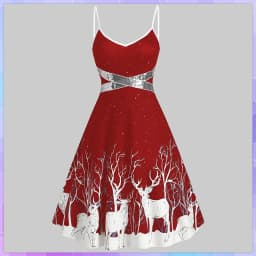 Women's Dress Christmas Floral Print Cold Shoulder Flounce Trim Elegant Dresses For New Year Sexy Plus Size s-3xl Elk Deer