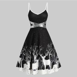 Women's Dress Christmas Floral Print Cold Shoulder Flounce Trim Elegant Dresses For New Year Sexy Plus Size s-3xl Elk Deer