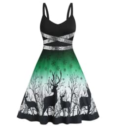 Women's Dress Christmas Floral Print Cold Shoulder Flounce Trim Elegant Dresses For New Year Sexy Plus Size s-3xl Elk Deer