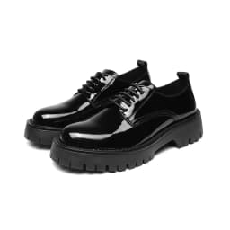 Korean style mens casual business wedding formal dresses patent leather shoes lace-up platform shoe black gentleman footwear man
