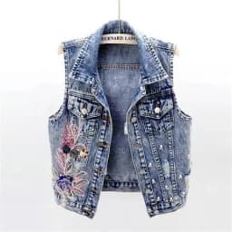 Women's Diamond-encrusted Flower Denim Vest Cropped Sleeveless Top Korean Fashion Streetwear Designer Vest Coat Trendy Waistcoat