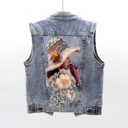 Women's Diamond-encrusted Flower Denim Vest Cropped Sleeveless Top Korean Fashion Streetwear Designer Vest Coat Trendy Waistcoat