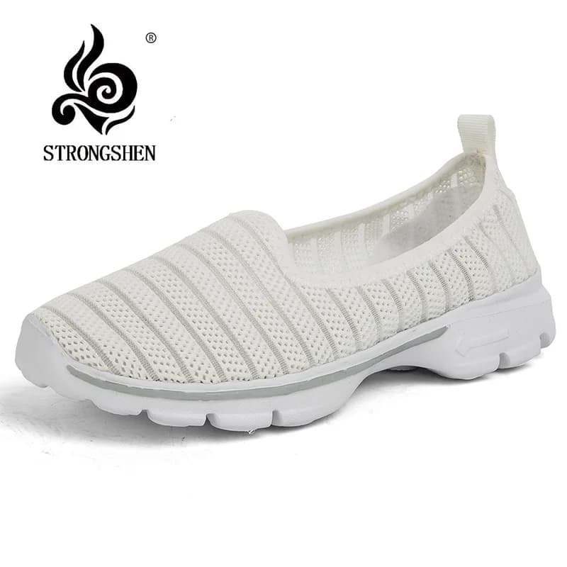 STRONGSHEN Women's Summer Sneakers Slip On Flat Shoe Women's Fashion Casual Loafers Walking Shoe Outdoor Mesh Soft Bottom Sports