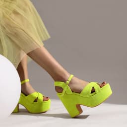 Frosted Flock Material Wedge Heel Breathable Women's Summer Sandals Ultra-High Waterproof Platform Fluorescent Green Sandals