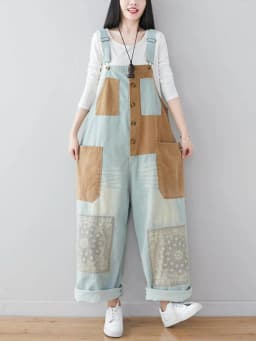 Amax luluE 2024 Japanese Design Ladies Luxury Fashion Denim Overalls Women Loose Vintage Jeans Printed Patchwork Punk Streetwear