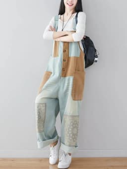 Amax luluE 2024 Japanese Design Ladies Luxury Fashion Denim Overalls Women Loose Vintage Jeans Printed Patchwork Punk Streetwear