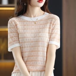 new Ice silk knit short sleeve women's matching color blouse thin cotton thread T shirt summer loose cotton linen half sleeve