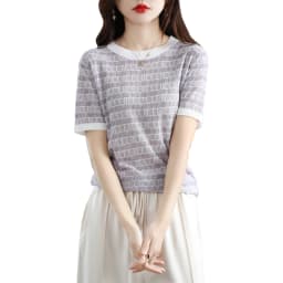 new Ice silk knit short sleeve women's matching color blouse thin cotton thread T shirt summer loose cotton linen half sleeve