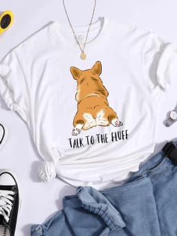 Talk To The Fluff Kawaii Corgi Print Female T Shirt Summer Comfortable Tshirt Street Hip Hop Tops Tee Breathable Cool Crop Top