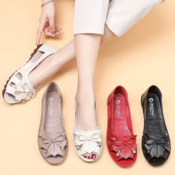 Lorilury Red Bowtie Peep Toe Summer Sandals Women Breathable Leather Moccasin Female Ladies Wedges Elegant Shoes Big Size 41 42