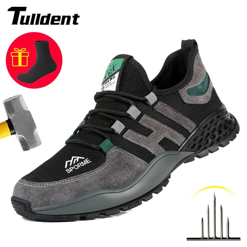 Men Work Safety Shoes Steel Toe Anti-Smashing Wear Light Comfortable Puncture-Proof Nail Penetration Resistance Security