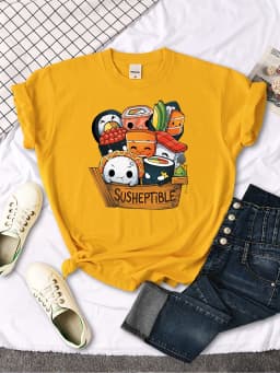 Kawaii Delicious Food Sushi Babys Style Print Women T Shirt Summer Fashion Tops Fashion Tee Shirts Loose Soft Female T Shirts