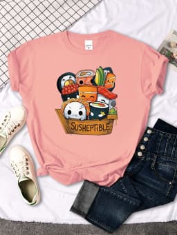 Kawaii Delicious Food Sushi Babys Style Print Women T Shirt Summer Fashion Tops Fashion Tee Shirts Loose Soft Female T Shirts