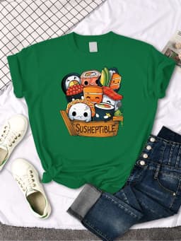Kawaii Delicious Food Sushi Babys Style Print Women T Shirt Summer Fashion Tops Fashion Tee Shirts Loose Soft Female T Shirts