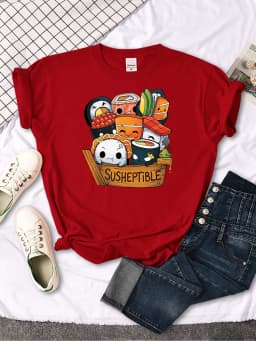 Kawaii Delicious Food Sushi Babys Style Print Women T Shirt Summer Fashion Tops Fashion Tee Shirts Loose Soft Female T Shirts