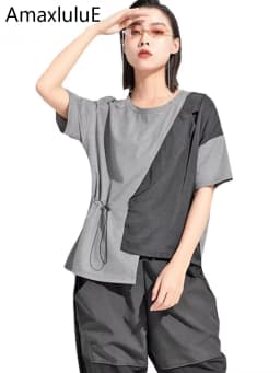 Amax LuluE 2024 British Summer Style Clothes Ladies Grey Punk Tshirts Women O-Neck Casual Tee Shirts Oversized Short Sleeve Tops