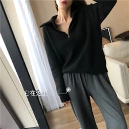 European goods autumn and winter add thick turtleneck sweater female loose outside wear pure color wool knitting bottom recreati