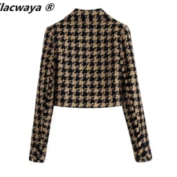 Klacwaya Tweed Set woman Two-Pieces Chic Plaid Suits With Skirt Women Autumn 2021 High-Waisted Skirt Cropped Blazer Sets