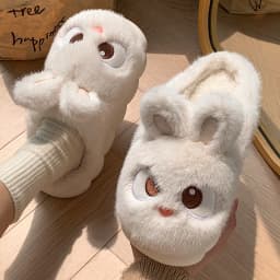 White Bunny Slippers For Home Kawaii Shoes Women Rabbit Fluffy Slippers Winter Indoor Sandals Woman Platform Bootie Slipper New